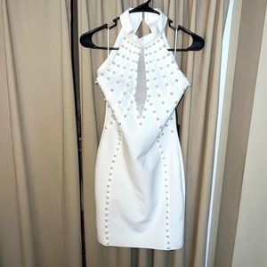 New Mad For Love size medium white Pearl embossed bod con dress